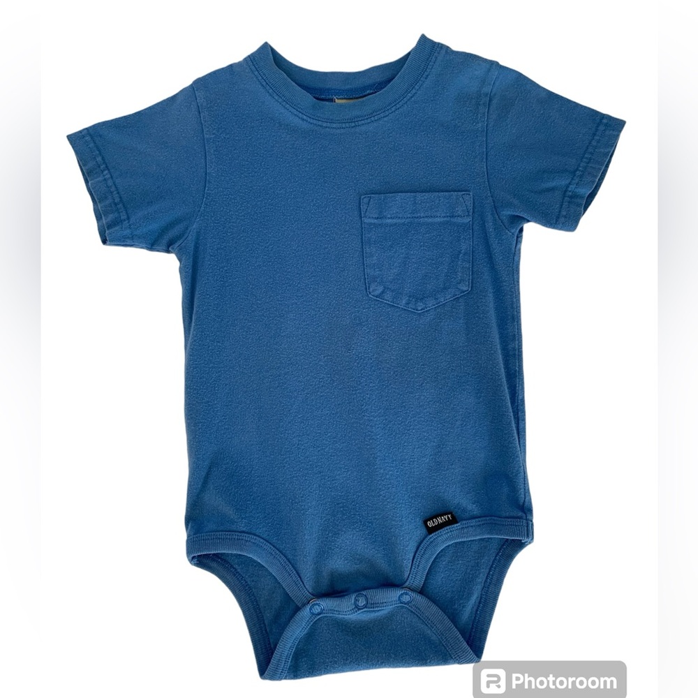 Vintage Old Navy Baby One Piece Boys Size XL (18 - 24M) Blue Onesie Pocket Logo